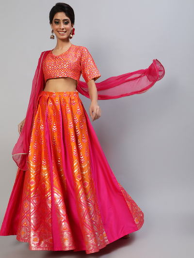 Pink Brocade Lehenga Choli With Dupatta