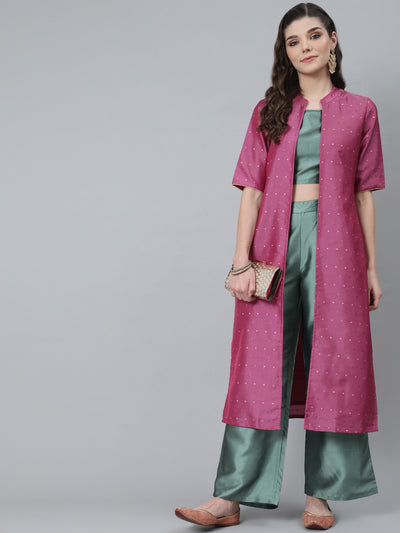 Pink Dobby Tafetta Co Ord Set With Jacket