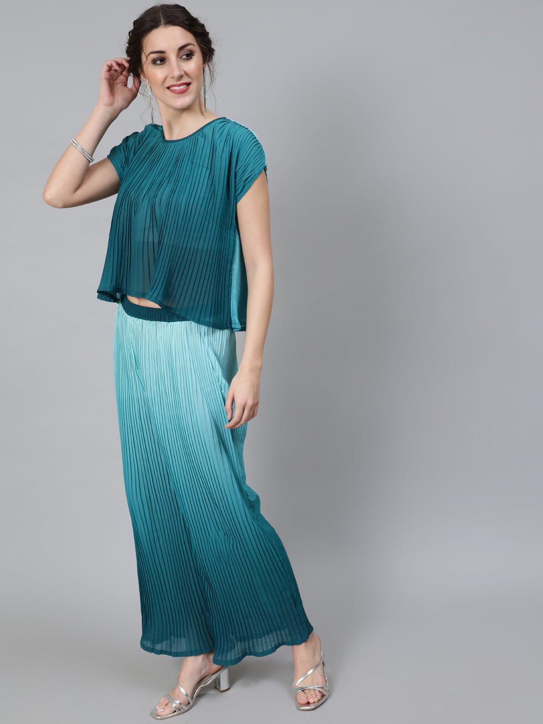 Ombre Green Pleated Co Ord Set