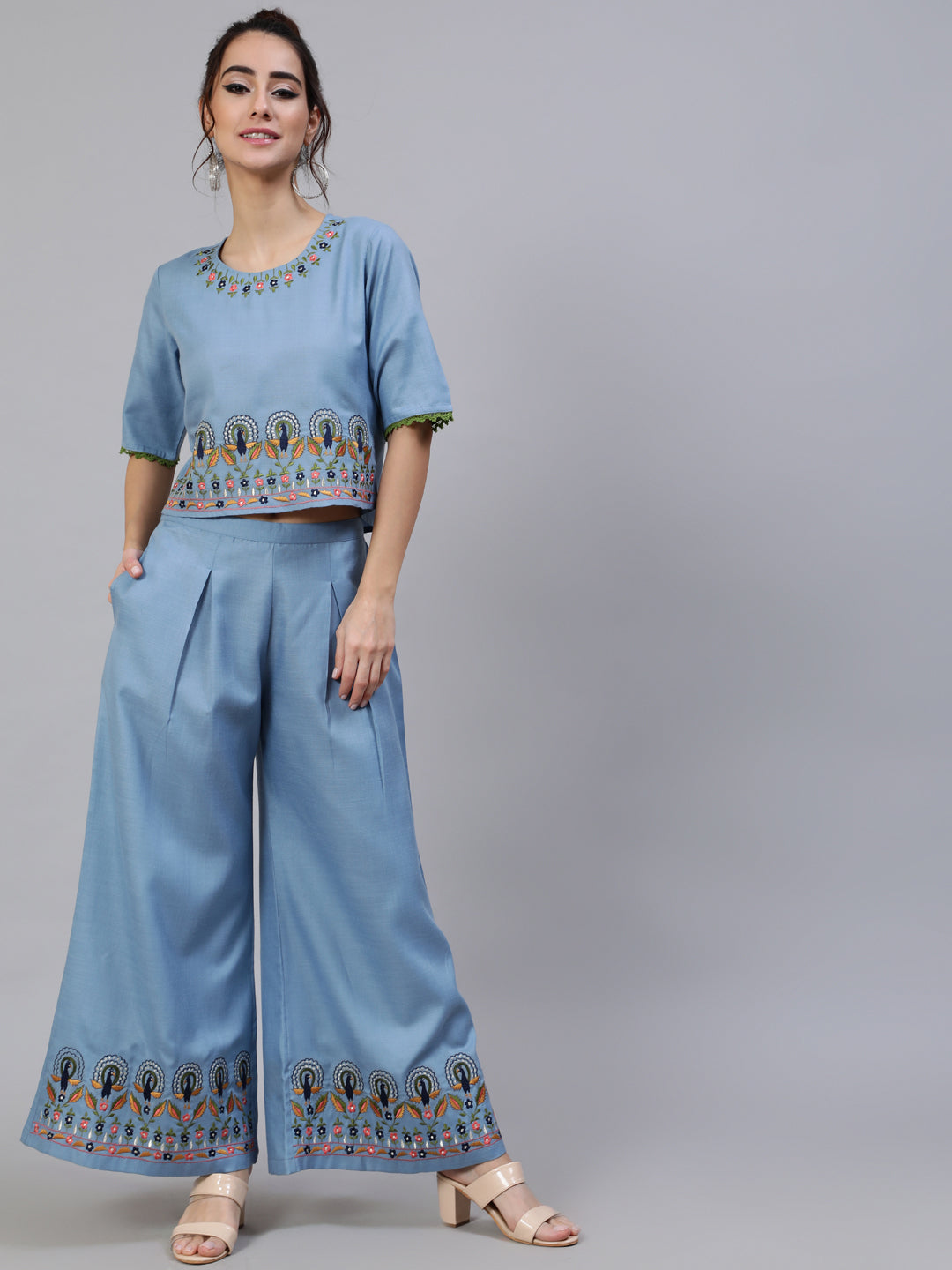 Blue Embroidered Co Ord Set
