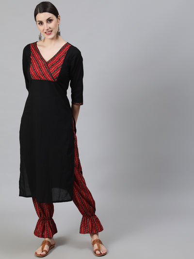 Black Chevron Print Cotton Kurta With Balloon Palazzo