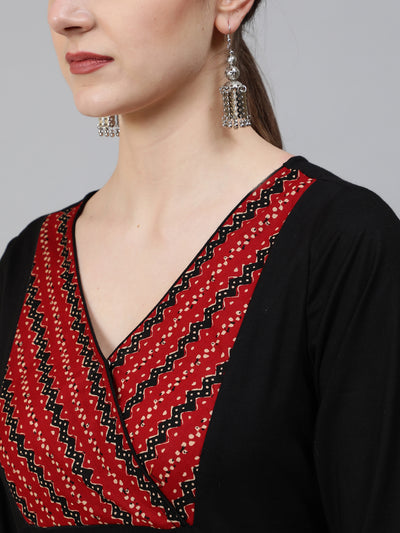 Black Chevron Print Cotton Kurta With Balloon Palazzo