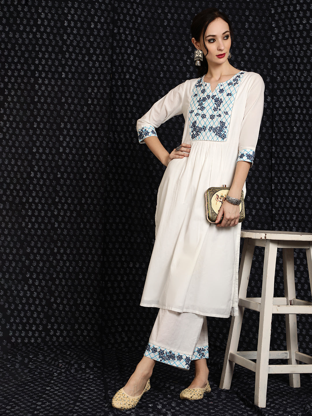 White Embroidered Kurta & Palazzo