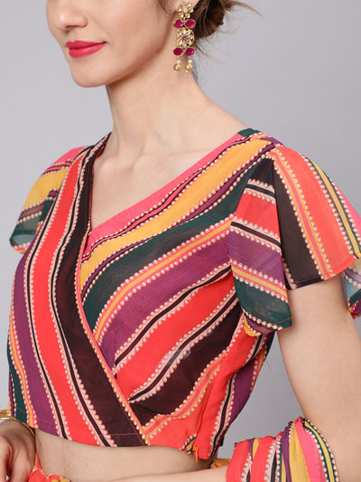 Multicolor Striped Palazzo Saree With Blouse