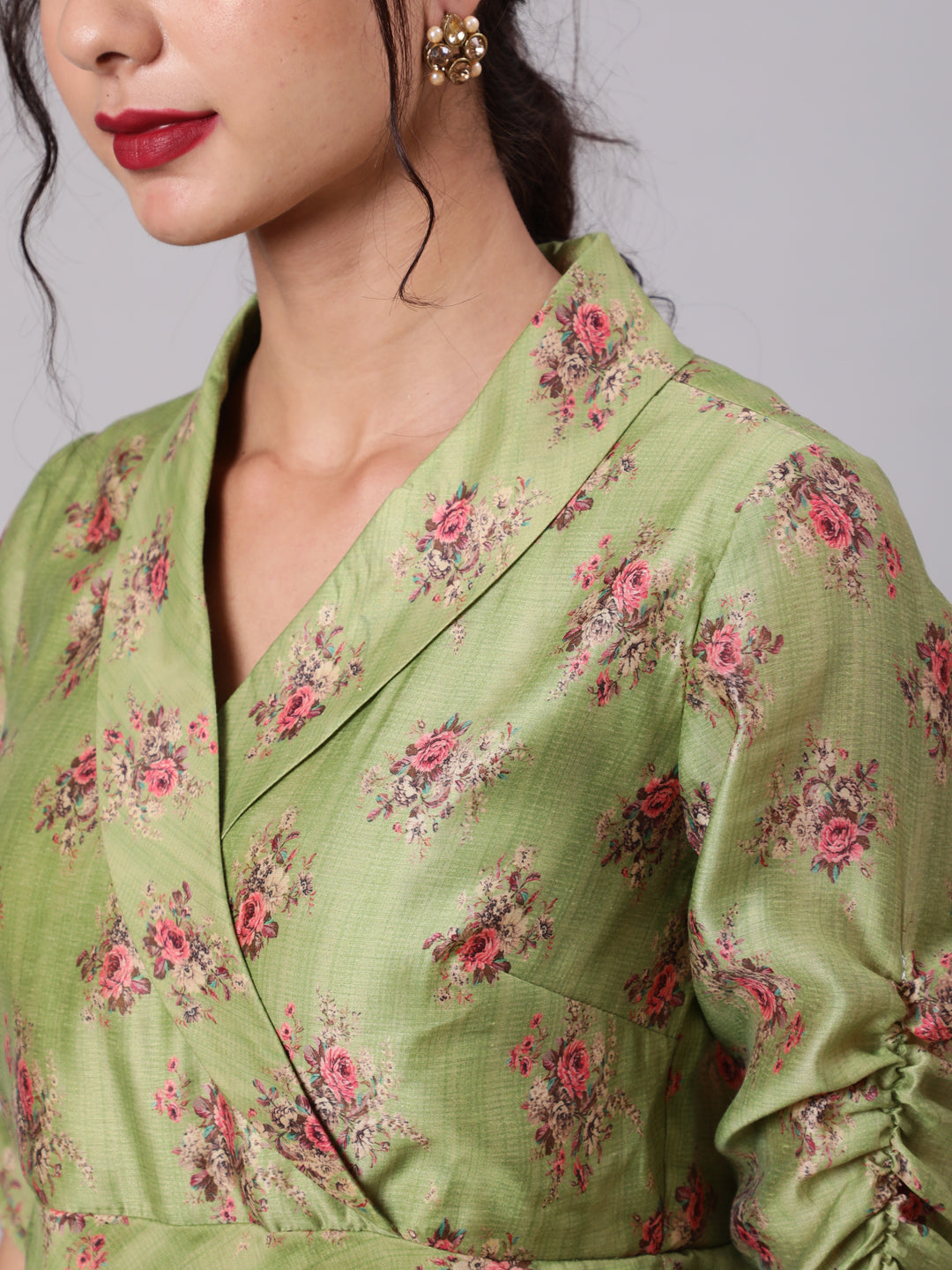 Green Floral Print A-Line Kurta With Pant