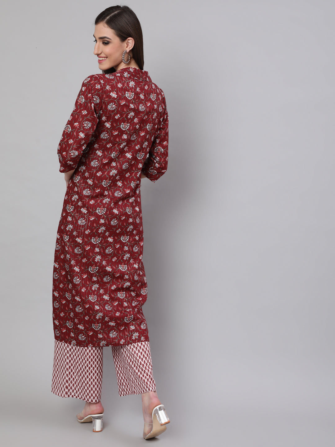 Maroon Ethnic Motif Co Ord Set with Jacket