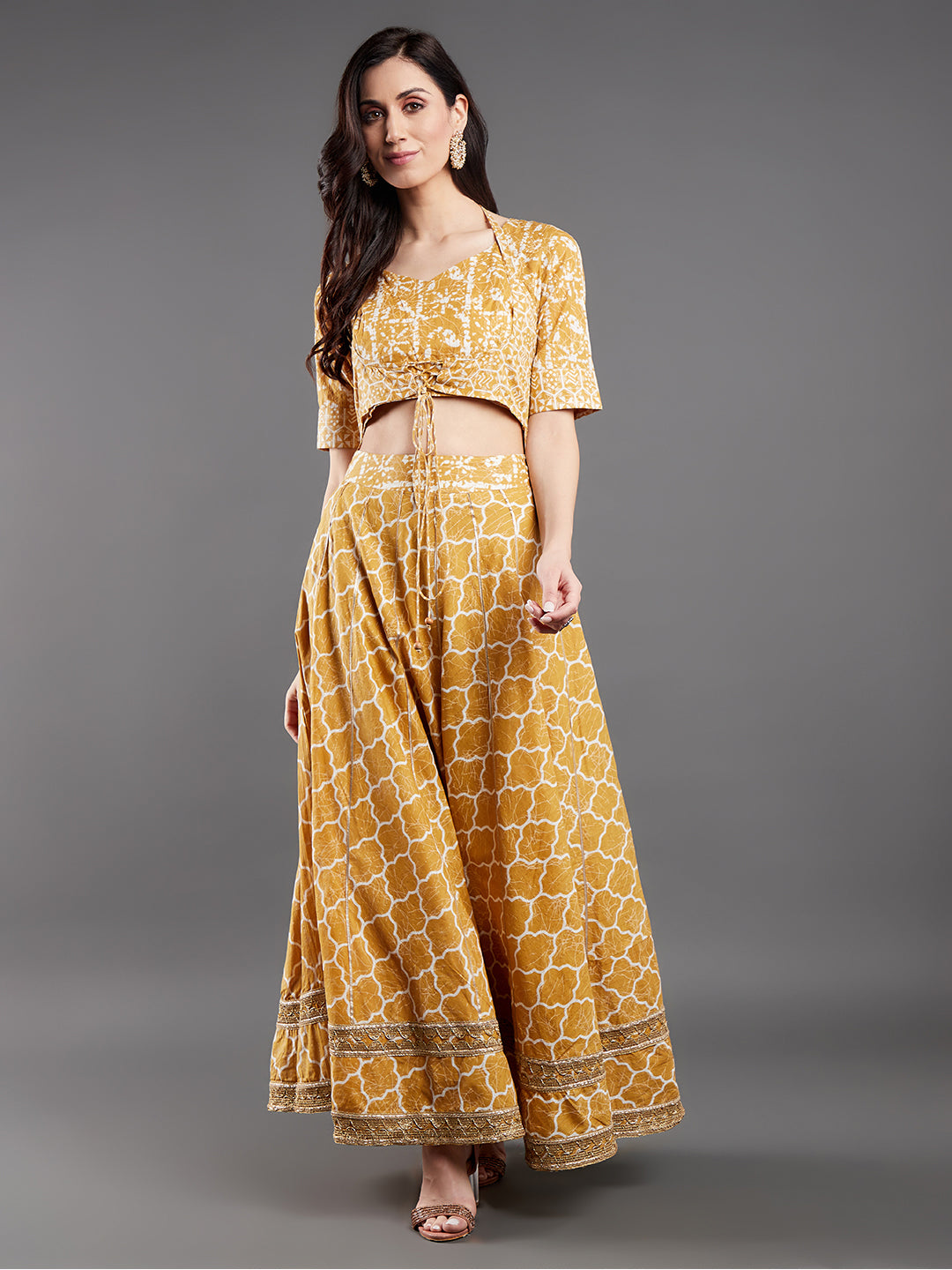 Mustard Printed Lurex Co Ord Set