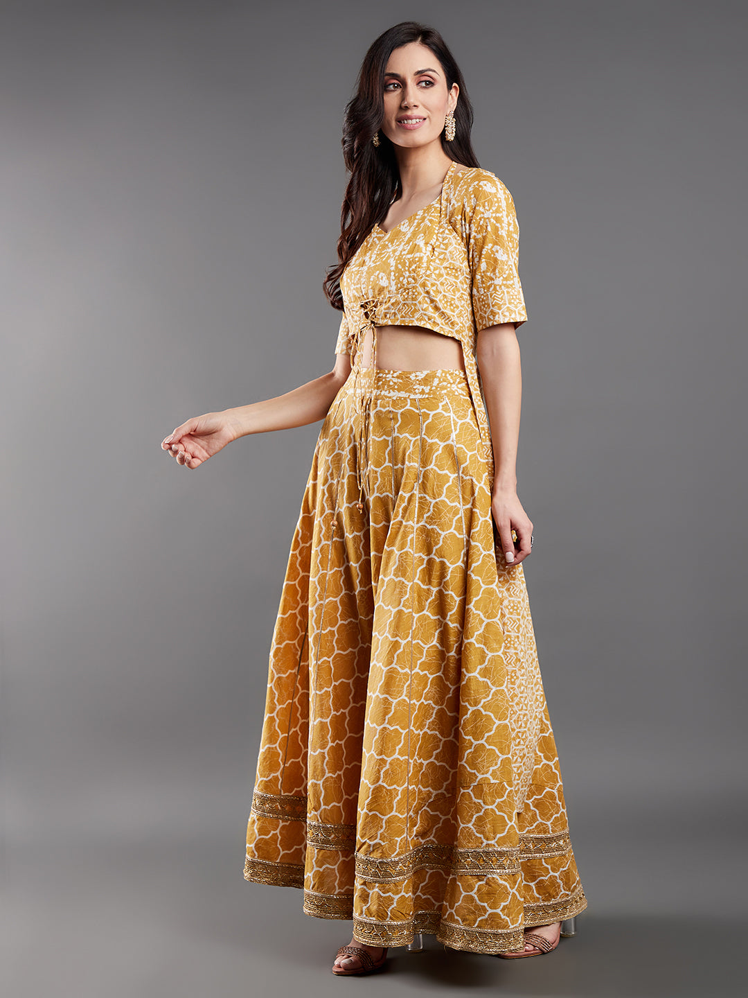 Mustard Printed Lurex Co Ord Set