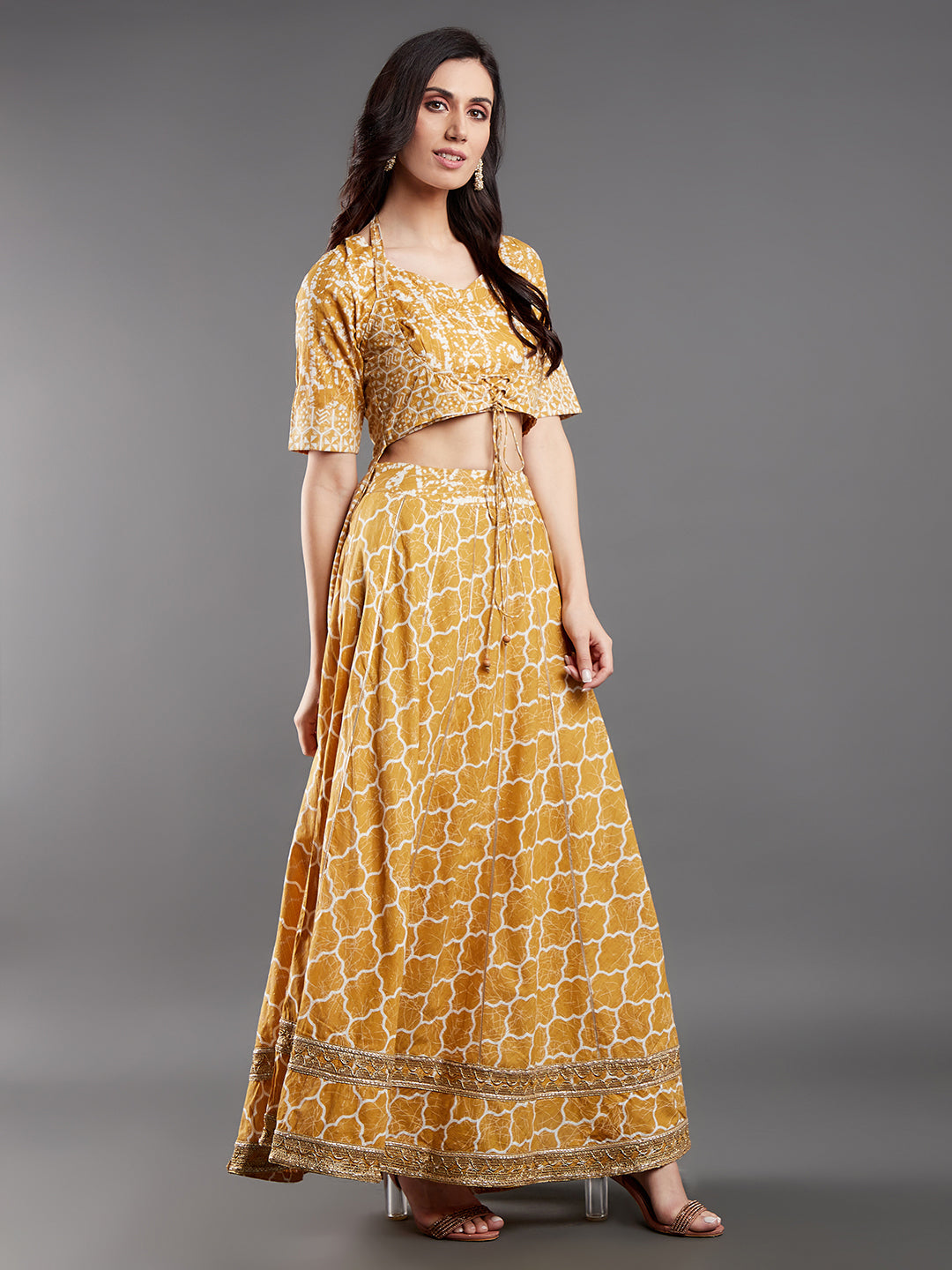 Mustard Printed Lurex Co Ord Set