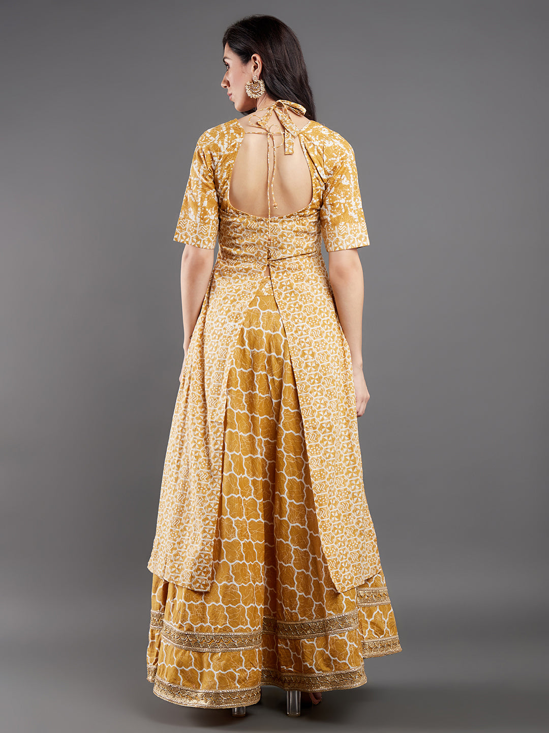 Mustard Printed Lurex Co Ord Set