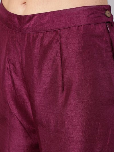 Purple Foil Print Kurta Sharara With Potli Bag & Necklace