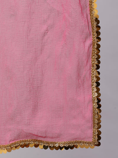Pink Gold Zari Work Woven Design Kurta Palazzo With Dupatta