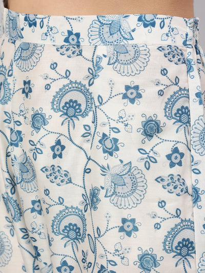 Blue Floral Print Kurta Pant With Dupatta