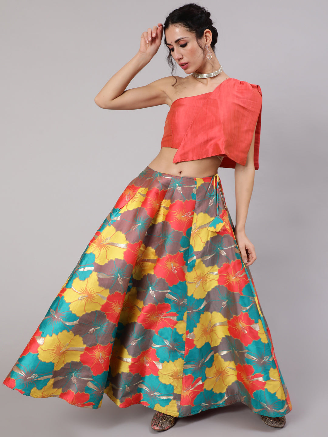 Multicolor Floral Print Lehenga With Blouse