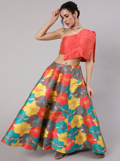Multicolor Floral Print Lehenga With Blouse