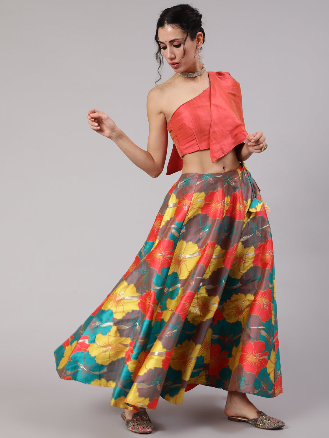 Multicolor Floral Print Lehenga With Blouse