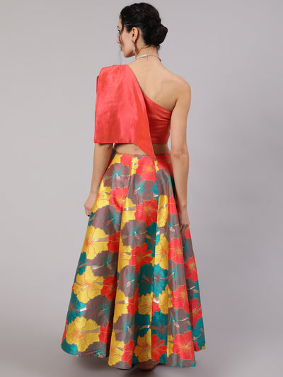 Multicolor Floral Print Lehenga With Blouse