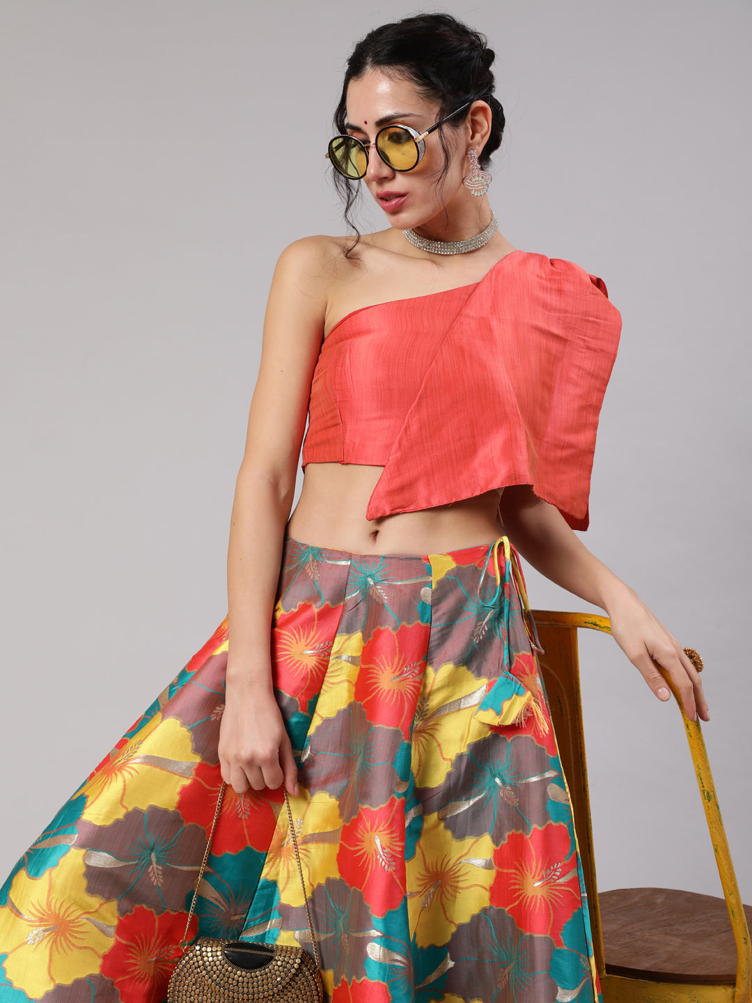 Multicolor Floral Print Lehenga With Blouse