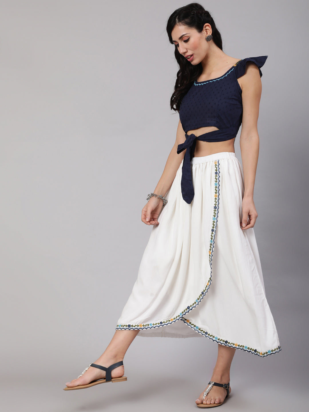 White & Blue Embroidered Co-Ord Set