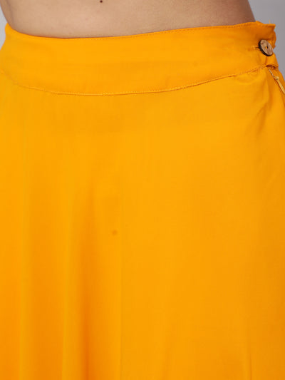 Yellow Sequin Kurta With Flared Skirt
