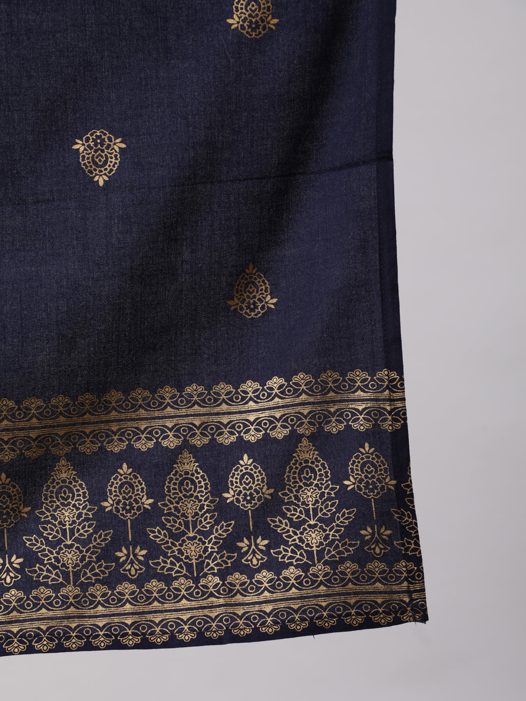 Navy Blue Gold Print Kurta Pant With Dupatta