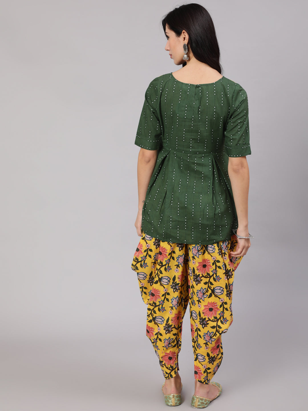 Green & Yellow Floral Print Dhoti Co Ord Set