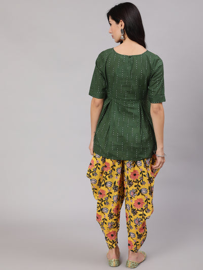 Green & Yellow Floral Print Dhoti Co Ord Set