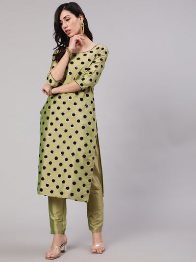 Green Flock Zari Print Straight Kurta With Pant