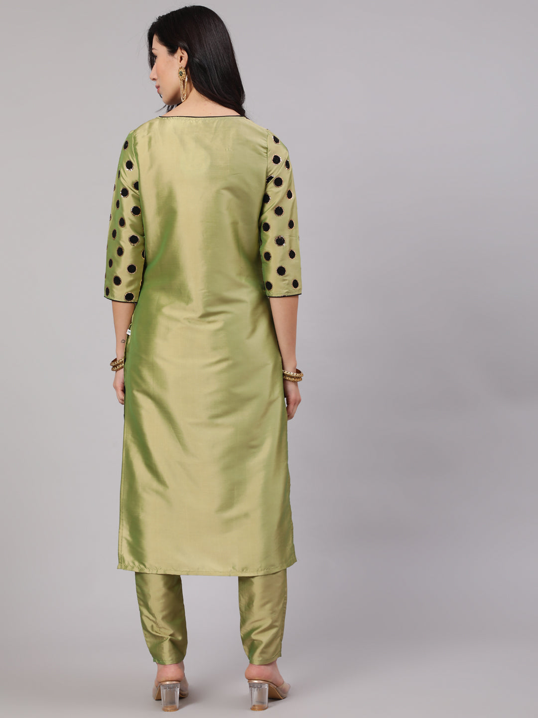 Green Flock Zari Print Straight Kurta With Pant