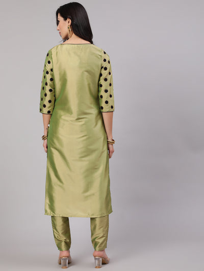 Green Flock Zari Print Straight Kurta With Pant