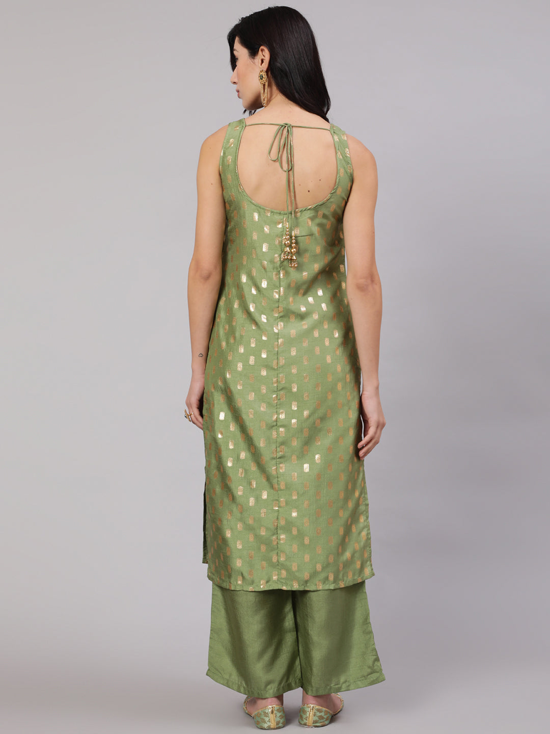 Green Foil Print Straight Kurta With Palazzo