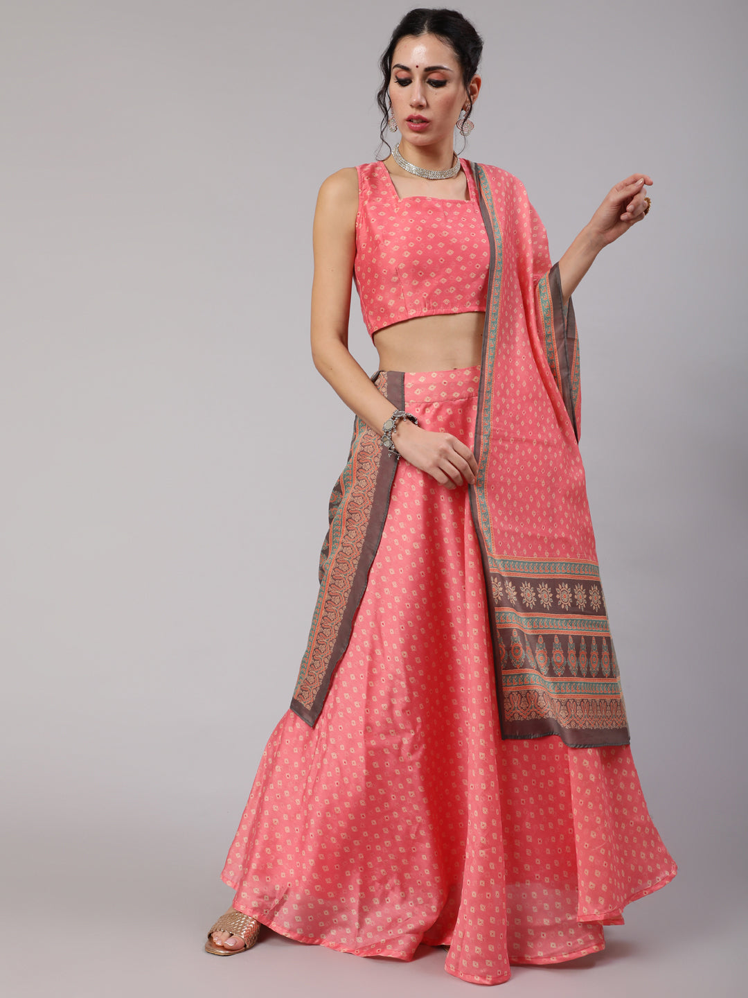 Pink bandhani Lehenga Choli Mother Daughter Combo