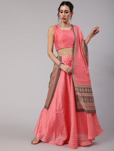 Pink bandhani Lehenga Choli Mother Daughter Combo