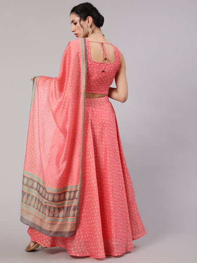 Pink bandhani Lehenga Choli Mother Daughter Combo