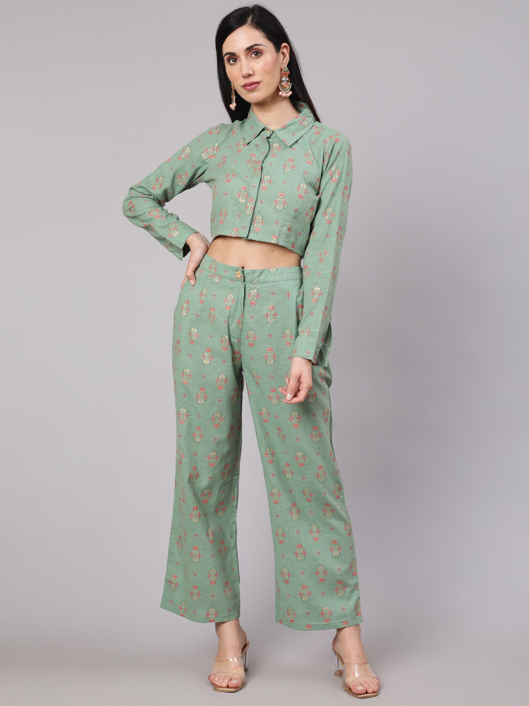 Sea Green Floral Print Co Ord Set