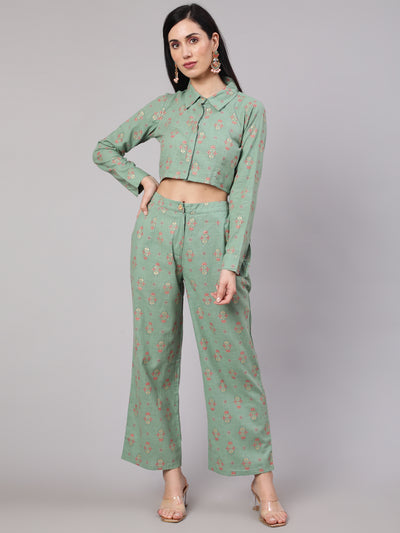 Sea Green Floral Print Co Ord Set