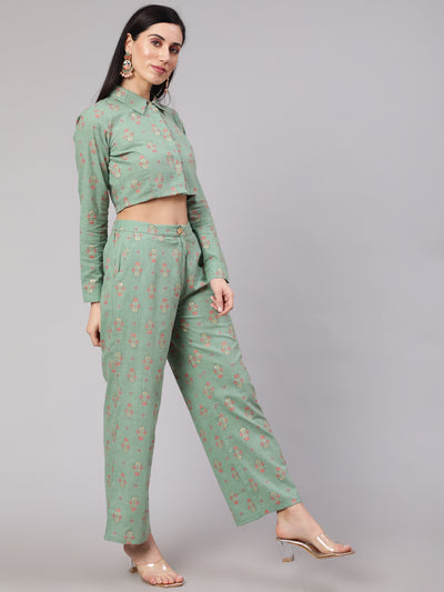 Sea Green Floral Print Co Ord Set