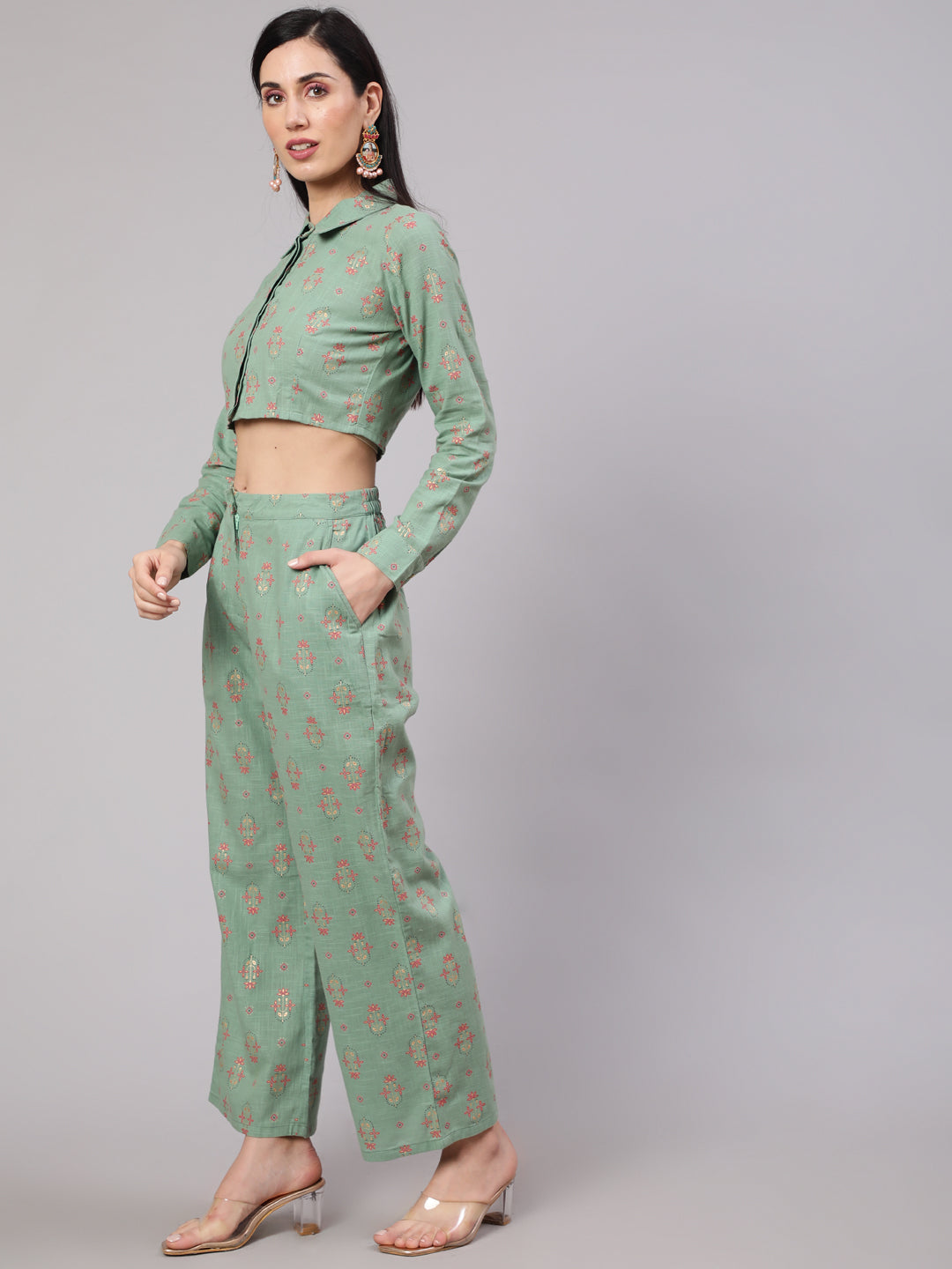 Sea Green Floral Print Co Ord Set