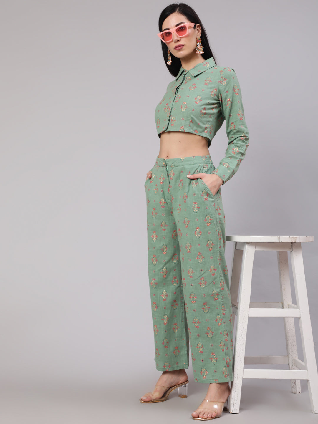 Sea Green Floral Print Co Ord Set