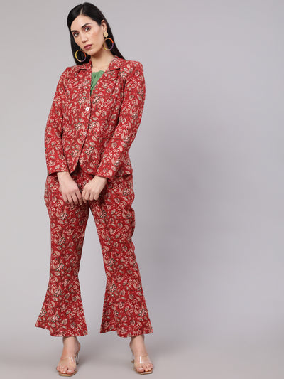 Red Floral Kantha Co Ord Set