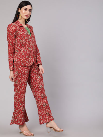 Red Floral Kantha Co Ord Set