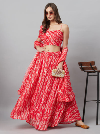 Red Printed Lehenga Choli With Dupatta