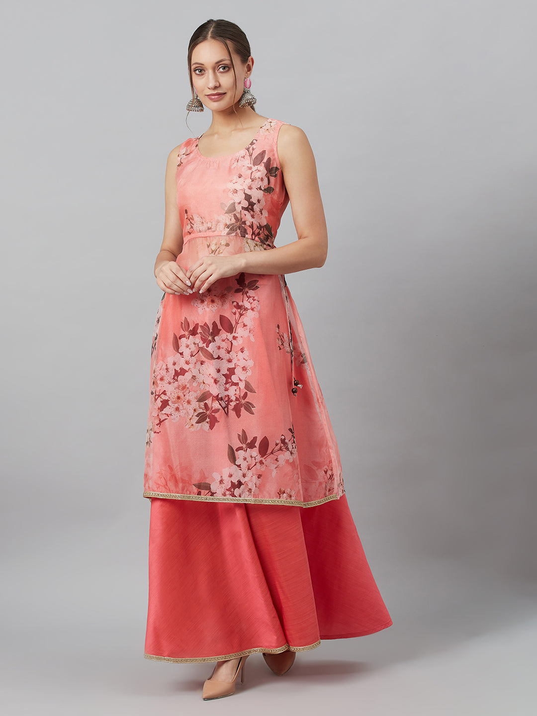 Peach Floral A-line Co Ord Set