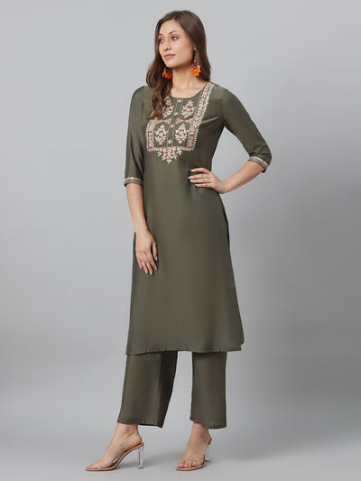 Grey Embroidered Kurta Palazzo With Dupatta