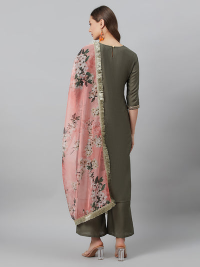 Grey Embroidered Kurta Palazzo With Dupatta