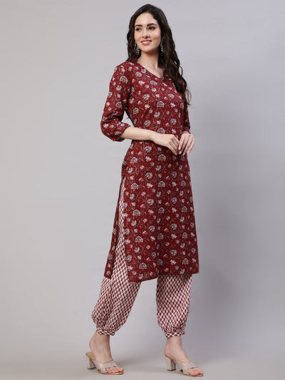 Maroon Floral Print Couple Combo