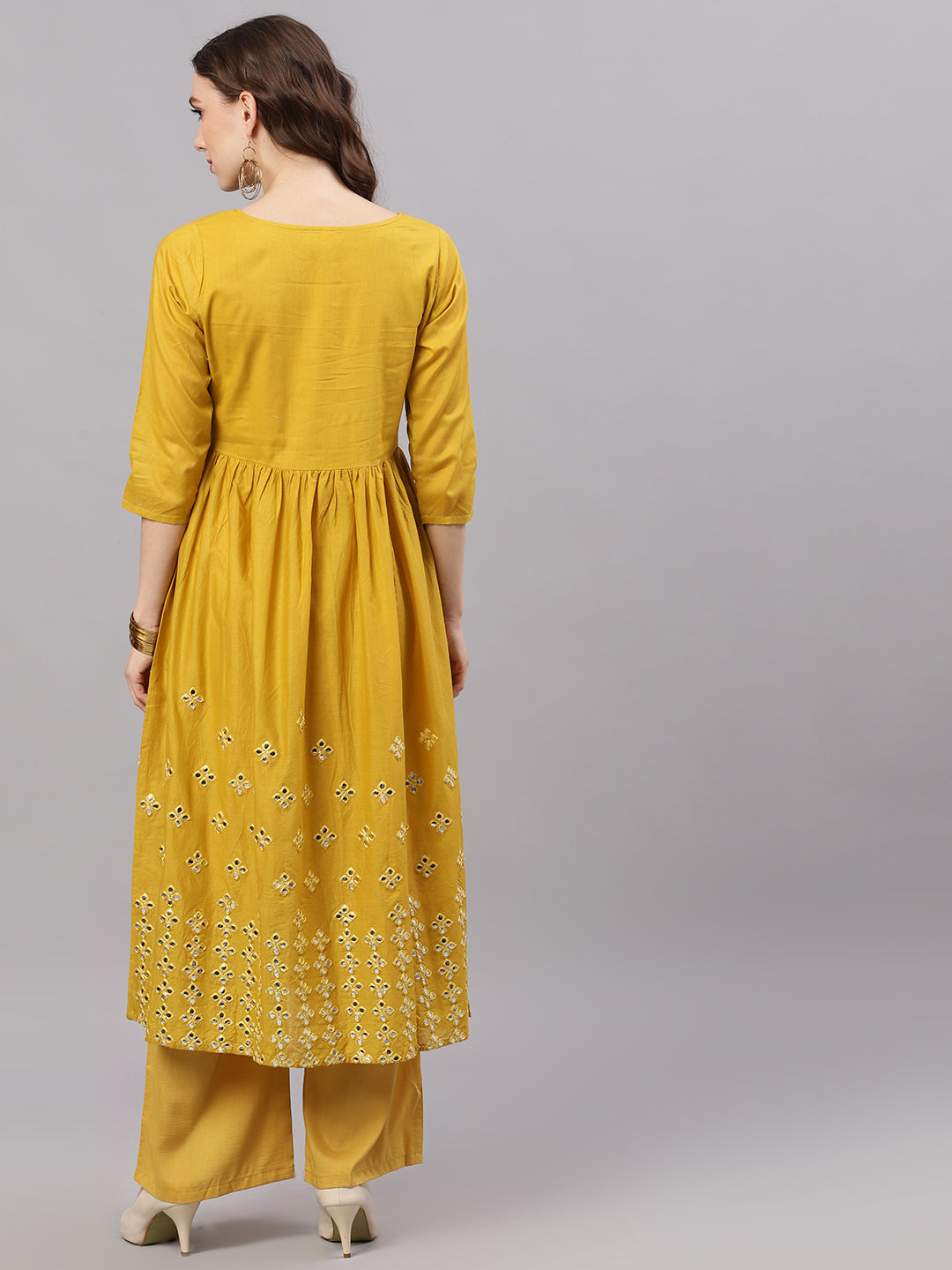 Yellow Embellished Flared Kurta