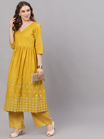 Yellow Embellished Flared Kurta