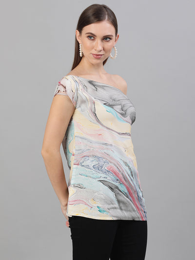Multicolor Marble Print Off-Shoulder Top