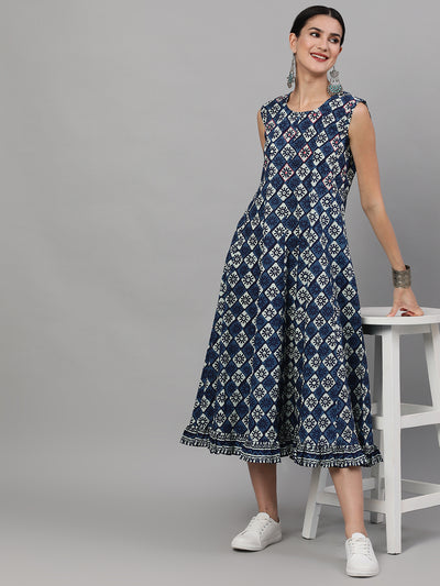 Indigo Printed Midi Dress